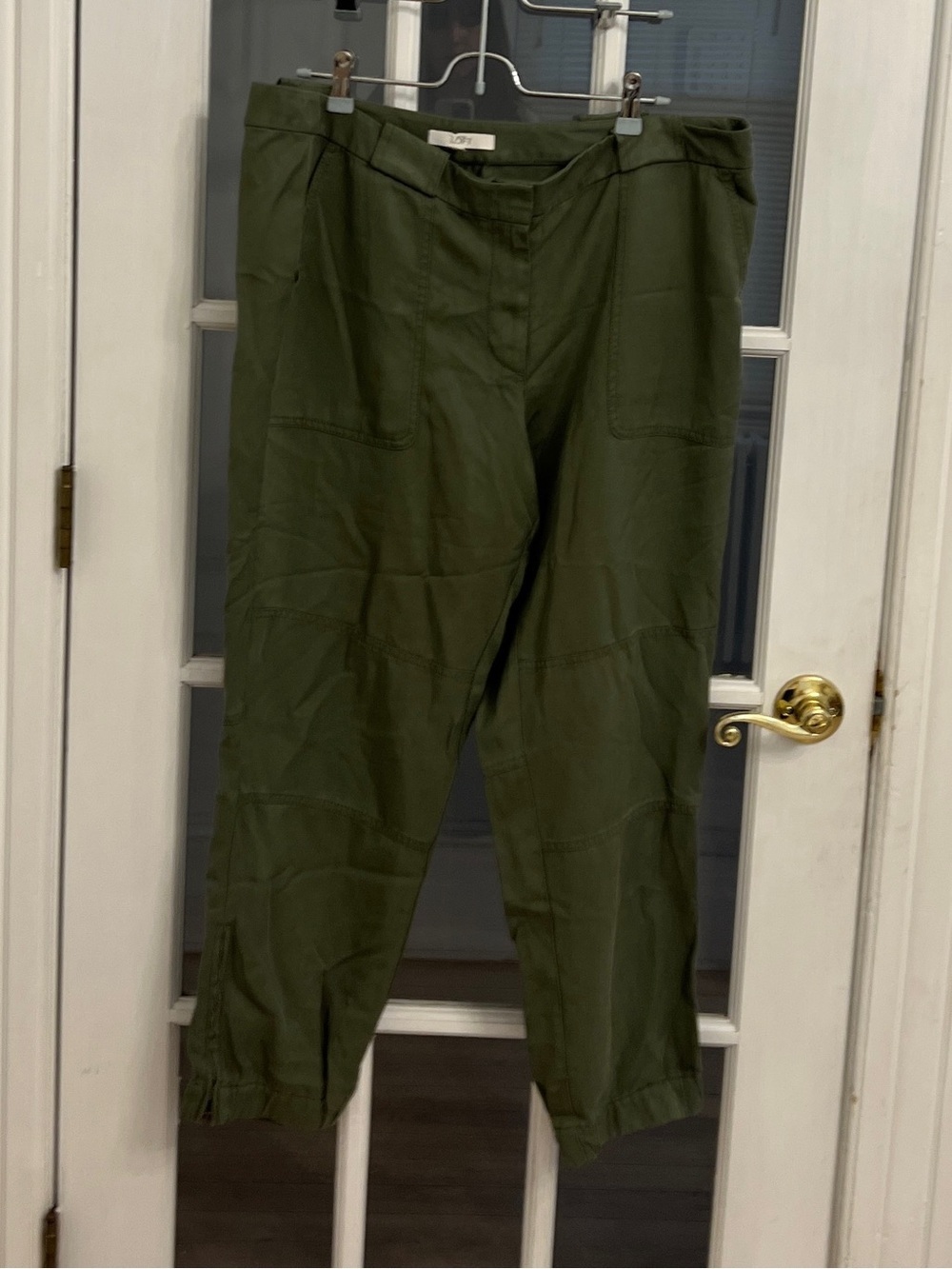 LOFT Women's Olive Green Chambray Cropped Utility Pants Size 14